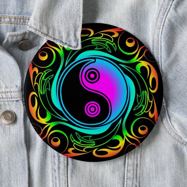 Bóton Redondo 15.24cm Yin Yang Psychedelic Rainbow Tattoo (In Situ)