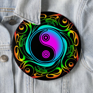 Bóton Redondo 15.24cm Yin Yang Psychedelic Rainbow Tattoo
