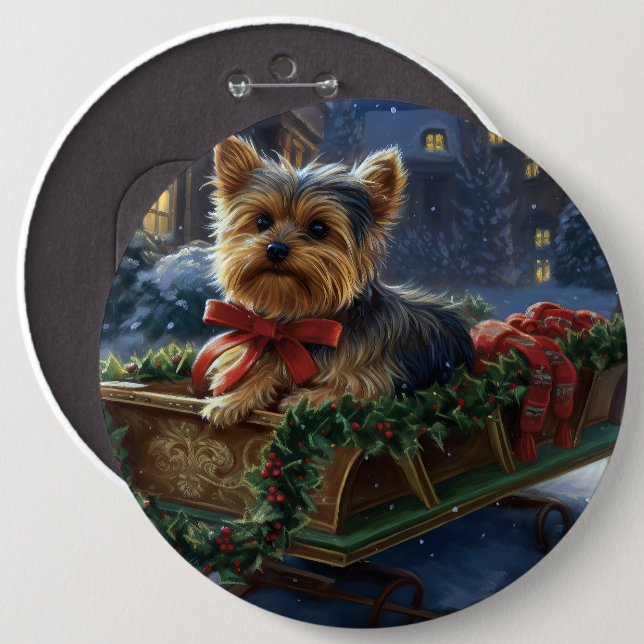 Bóton Redondo 15.24cm Yorkshire Terrier Christmas Fesason (Frente & Verso)