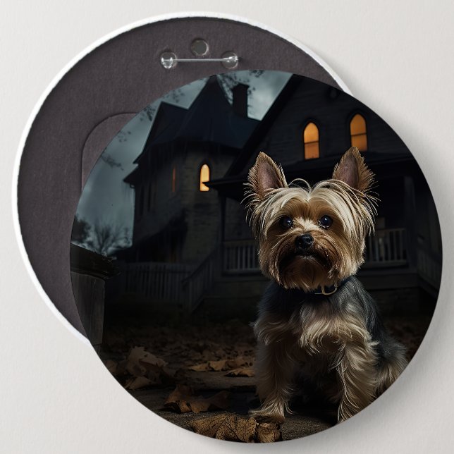Bóton Redondo 15.24cm Yorkshire Terrier Halloween Scary (Frente & Verso)