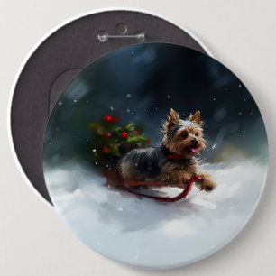 Bóton Redondo 15.24cm Yorkshire Terrier Natal neve inverno