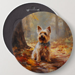 Bóton Redondo 15.24cm Yorkshire Terrier no Outono Folhas Caídas Inspiram
