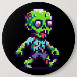 Bóton Redondo 15.24cm Zombie Halloween engraçado de 8 bits