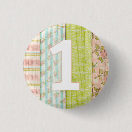 Bóton Redondo 2.54cm 1º Aniversário Bebê Shabby Chic Rosas Casa de Camp
