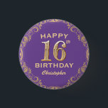 Bóton Redondo 2.54cm 16th Birthday Party Purple and Gold Glitter Frame<br><div class="desc">16th Birthday Party Purple and Gold Glitter Frame Button. For further customization,  please click the "Customize it" button and use our design tool to modify this template.</div>