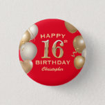 Bóton Redondo 2.54cm 16th Birthday Party Red and Gold Balloons<br><div class="desc">16th Birthday Party Red and Gold Balloons and Confetti Button. For further customization,  please click the "Customize it" button and use our design tool to modify this template.</div>