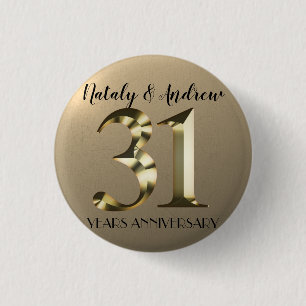 Bóton Redondo 2.54cm 31º Aniversário de Casamento Dourado do Metálico