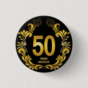 Bóton Redondo 2.54cm 50 anos de aniversário Dourado da Glitter
