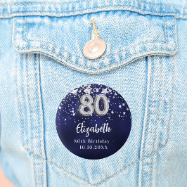 Bóton Redondo 2.54cm 80 aniversário marinho estrelas de prata azul