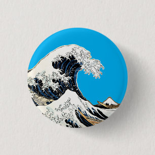 Bóton Redondo 2.54cm A Grande Onda de Kanagawa Hokusai, arte japonês
