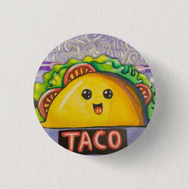 Bóton Redondo 2.54cm A Taco Kawaii (Frente)