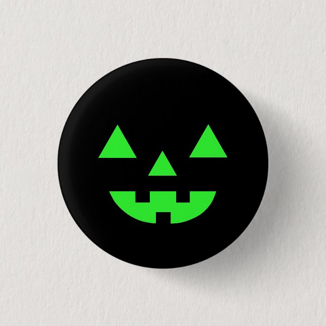 Bóton Redondo 2.54cm Abóbora de Halloween Jack O Lantern Rosto Verde (Frente)