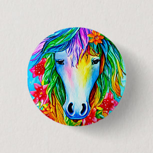 Bóton Redondo 2.54cm Abstrato unicórnio Flores de rosto aquarela Arte