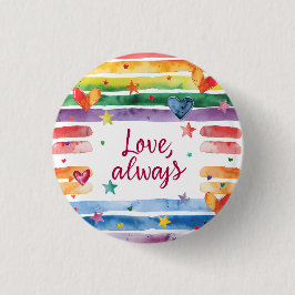 Bóton Redondo 2.54cm Adesivo Arco-íris de Amor Sempre, Coração de Aquar