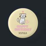 Bóton Redondo 2.54cm Adorable Cat in a Birthday Hat button<br><div class="desc">It's the Adorable Cat in a Birthday Hat button A cat in a hat and a cake are so cute. Warm yellow and pink are harmonized. It was designed as if a cute child had drawn it by hand. It's a meaningful gift for your loved one. Give a gift to...</div>
