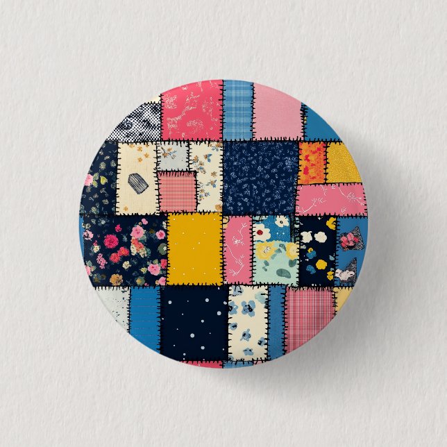 Bóton Redondo 2.54cm Adorável Design de Patchwork, Padrão Divertido (Frente)