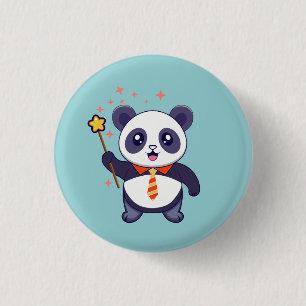 Bóton Redondo 2.54cm adorável panda vestindo gravata amarela alaranjada
