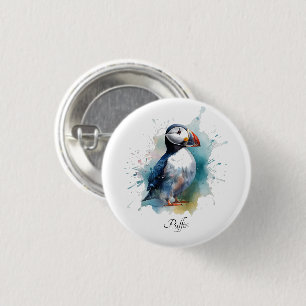 Bóton Redondo 2.54cm Adorável Puffin Aquarela, personalizado