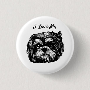 Bóton Redondo 2.54cm Adoro o meu cão Shih Tzu com a arte original do ar