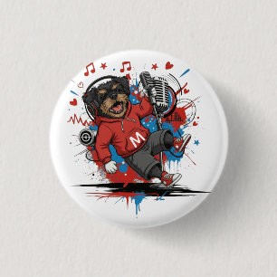 Bóton Redondo 2.54cm Affenpinscher Cantor de Rock Estrela Musical Arte 