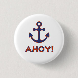 Bóton Redondo 2.54cm AHOY! Design de Boia + Âncora Vermelho+Azul