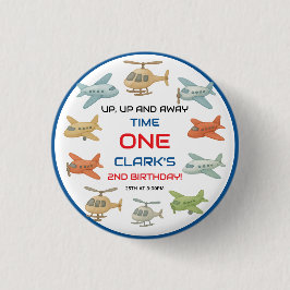 Bóton Redondo 2.54cm Airplane Boy 1st Birthday | Fun Sky Theme Party