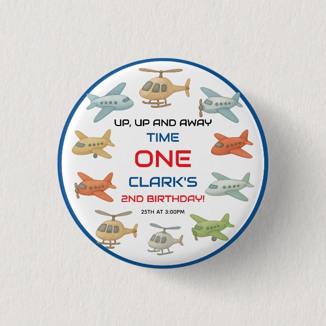 Bóton Redondo 2.54cm Airplane Boy 1st Birthday | Fun Sky Theme Party (Frente)
