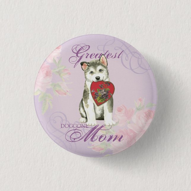 Bóton Redondo 2.54cm Alaskan Malemute Heart Mãe (Frente)