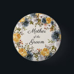 Bóton Redondo 2.54cm Almofada-Mãe Floral, Pinta De Cor Amarela<br><div class="desc">Amarelo elegante e azul-marinho pintado de cor d'água floral "Mãe do Chão".</div>