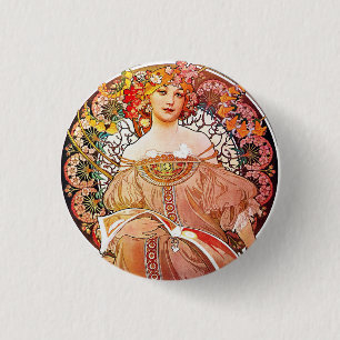Bóton Redondo 2.54cm Alphonse Mucha Daydream Vintage Arte Nouveau