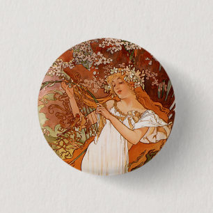 Bóton Redondo 2.54cm Alphonse Mucha, Quatro Estações, Primavera
