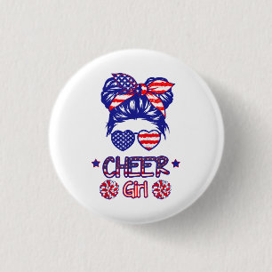 Bóton Redondo 2.54cm American Flag Cheer Girl 4 de julho EUA Patriotic 