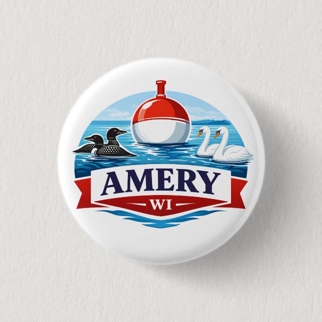 Bóton Redondo 2.54cm Amery Wisconsin Lake Life Souvenir - Button (Frente)
