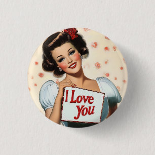Bóton Redondo 2.54cm Amor com Pin-Up Retroativo