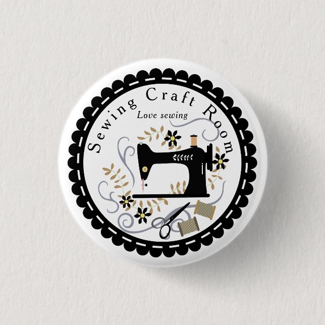 Bóton Redondo 2.54cm Amor Sewing Black White (Frente)