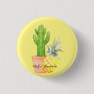 Bóton Redondo 2.54cm Ananás Amarelo de Amor Moderno e Cactus