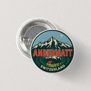 Bóton Redondo 2.54cm Andermatt Vintage esqui Suíça Alpes Suíços present