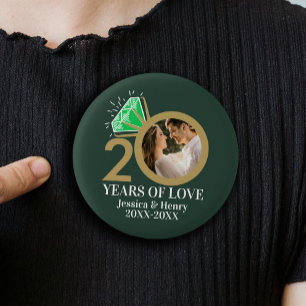 Bóton Redondo 2.54cm Anel de aniversário esmeralda 20 anos foto verde