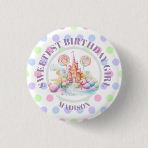 Bóton Redondo 2.54cm Aniversário Caprichoso de Candyland em Aquarela Pa