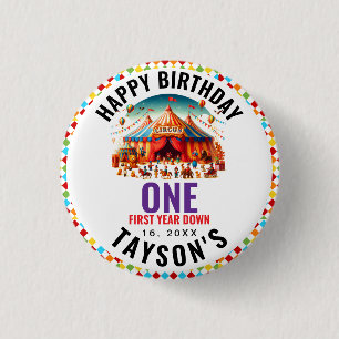 Bóton Redondo 2.54cm Aniversário de 1 ano do Circo Carnaval Fofo Modern