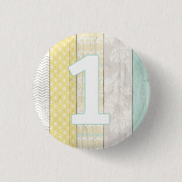 Bóton Redondo 2.54cm Aniversário de 1 ano em Verde-Menta e Amarelo com 