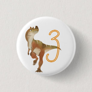 Bóton Redondo 2.54cm aniversário de 3 anos de Dinossauro 