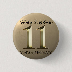 Bóton Redondo 2.54cm Aniversário de Casamento de 11 Dourado metálico