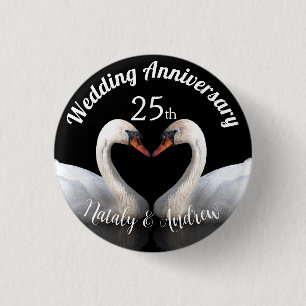 Bóton Redondo 2.54cm Aniversário de casamento dois cisnes Black
