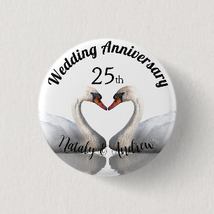 Bóton Redondo 2.54cm Aniversário de Casamento Dois cisnes brancos