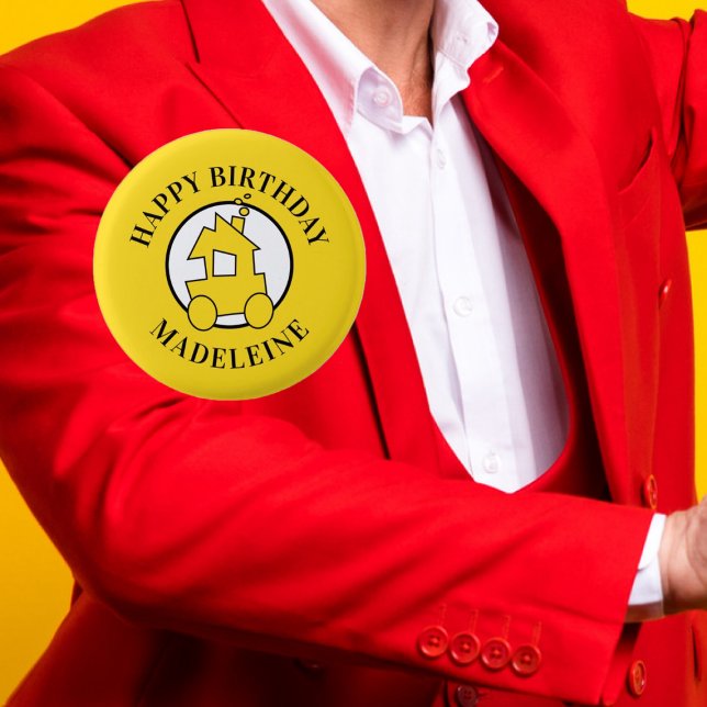 Bóton Redondo 2.54cm Aniversário de criança do comboio (Criador carregado)