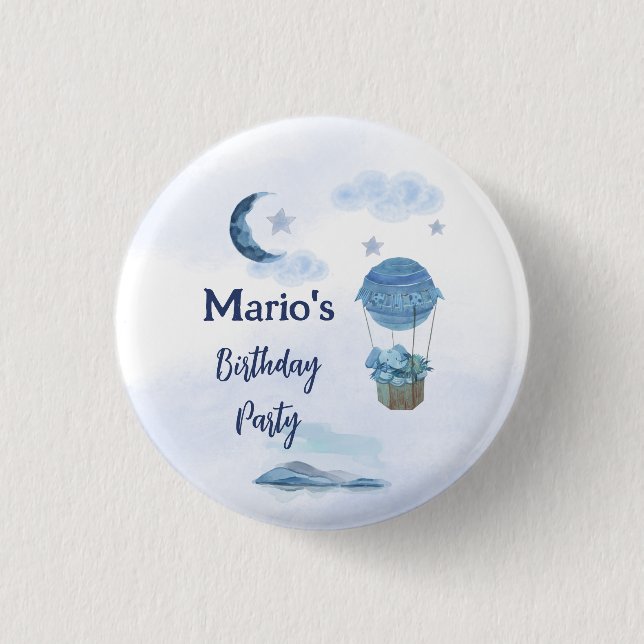 Bóton Redondo 2.54cm Aniversário de elefantes da Lua Azul (Frente)