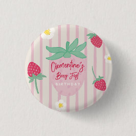 Bóton Redondo 2.54cm Aniversário de um ano Morango Berry