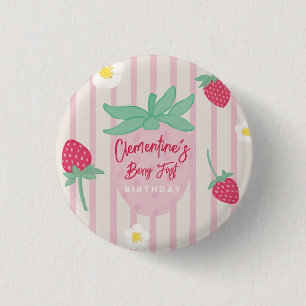 Bóton Redondo 2.54cm Aniversário de um ano Morango Berry