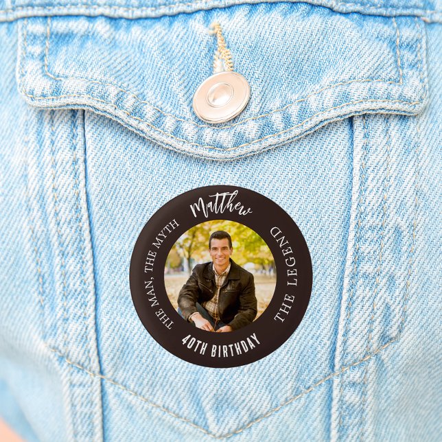 Bóton Redondo 2.54cm Aniversário do bistre marrom foto-homem mito lenda (Criador carregado)